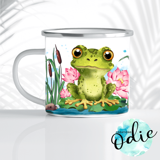 Tasse en acier émaillé - Grenouilles et lotus - Tasse - Créations Odie