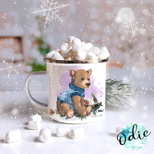 Tasse en acier émaillé - Ourson en forêt - Tasse - Créations Odie